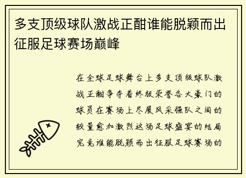 多支顶级球队激战正酣谁能脱颖而出征服足球赛场巅峰