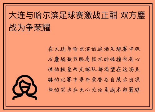 大连与哈尔滨足球赛激战正酣 双方鏖战为争荣耀